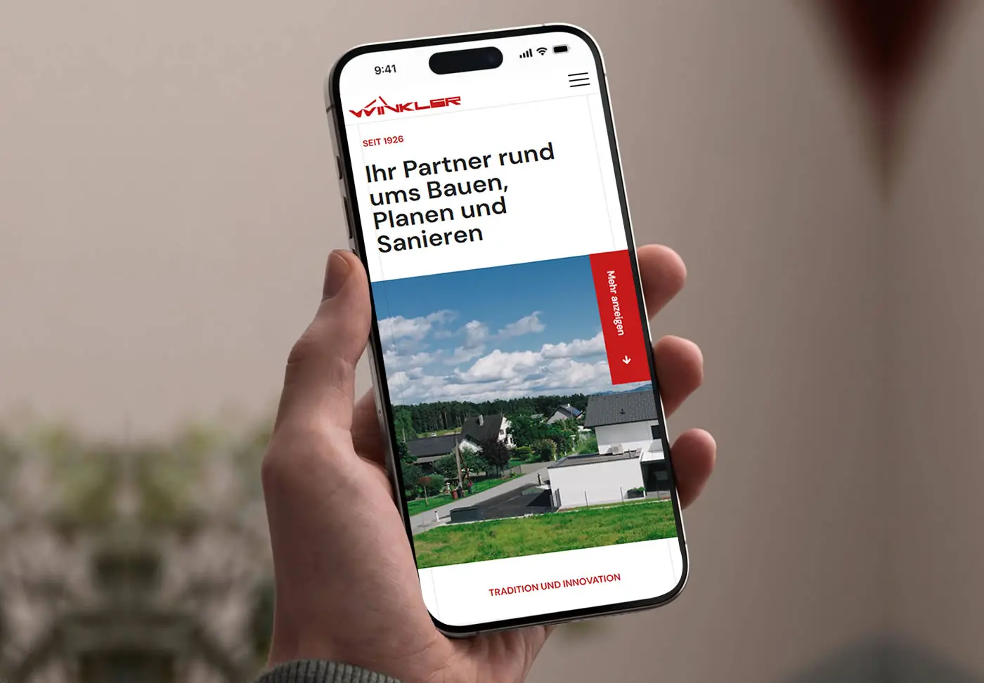 Winkler Bau Website auf Mobile Screen