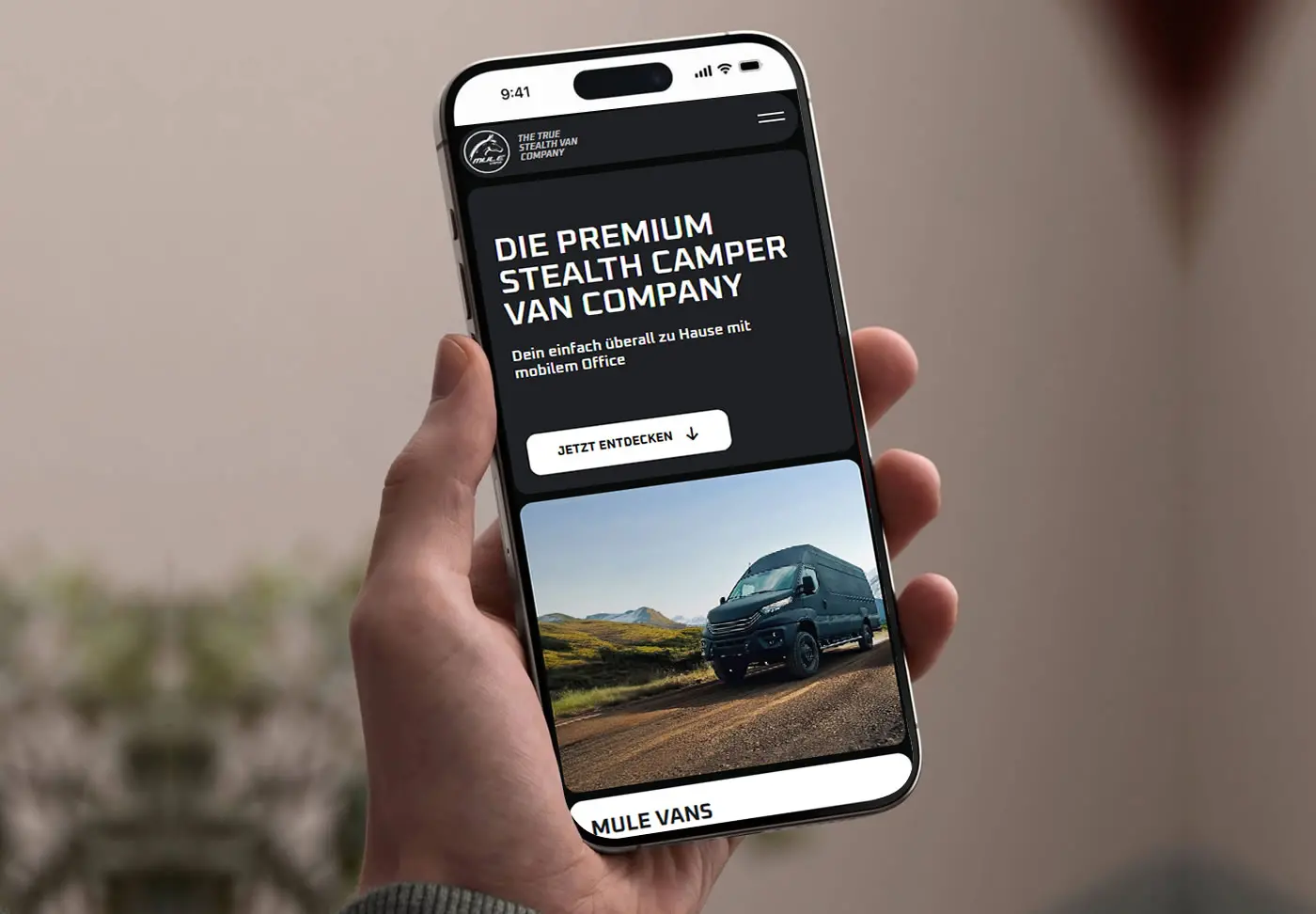 Mule Vans Website auf Mobile Screen