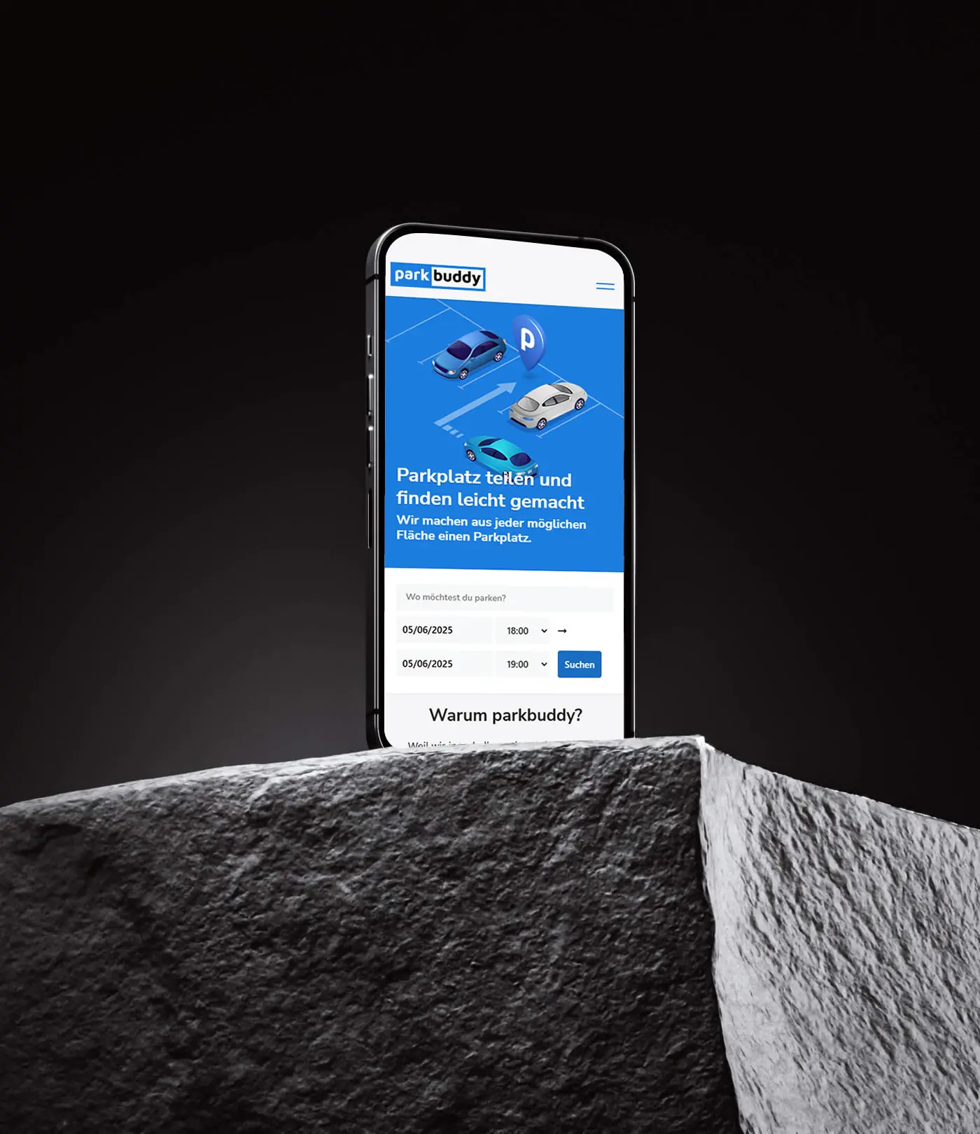 iPhone mit parkbuddy Web-App auf dem Screen