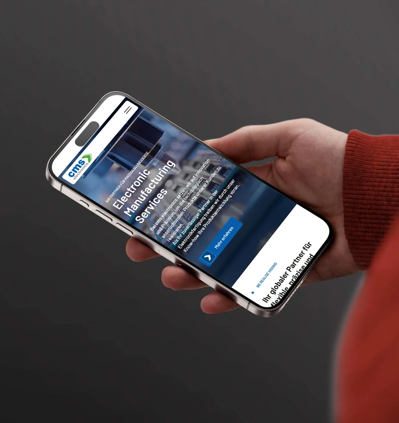 Webdesign Agentur Wien 27 cms electronics Website auf Smartphone Screen