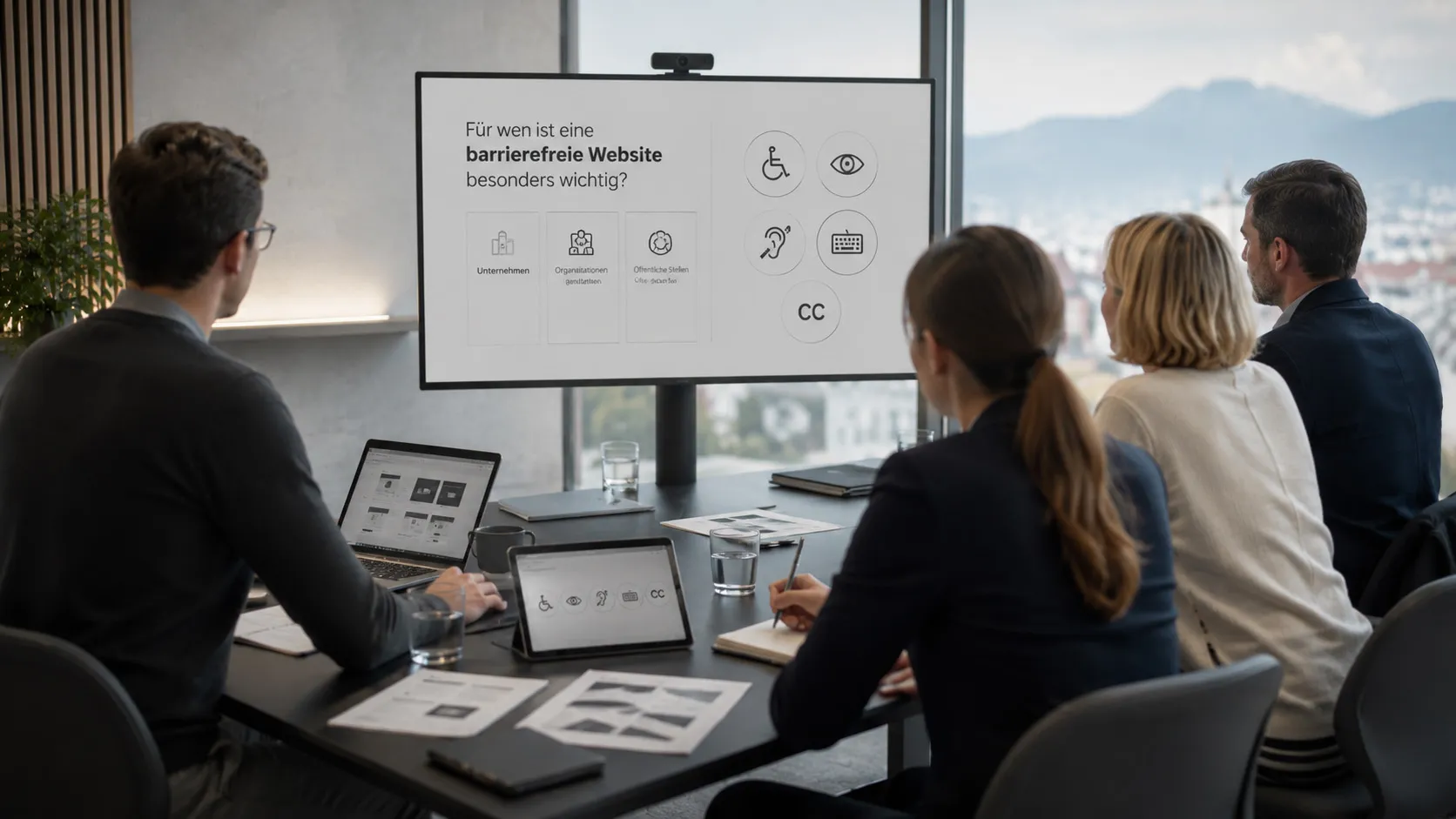 Besprechung zur digitalen Barrierefreiheit für unterschiedliche Unternehmen, Organisationen und Zielgruppen.