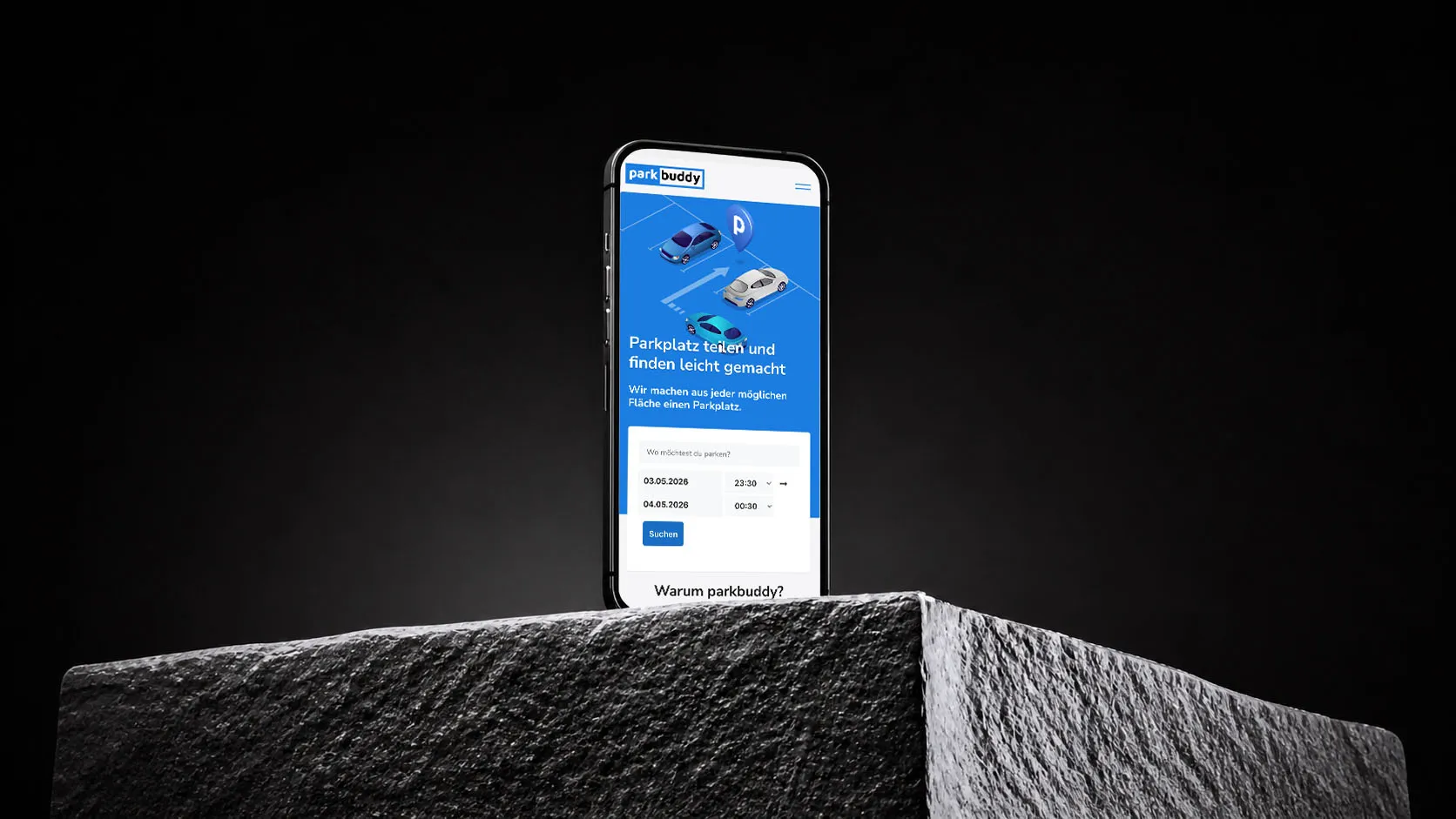 iPhone mit parkbuddy Web-App auf dem Screen