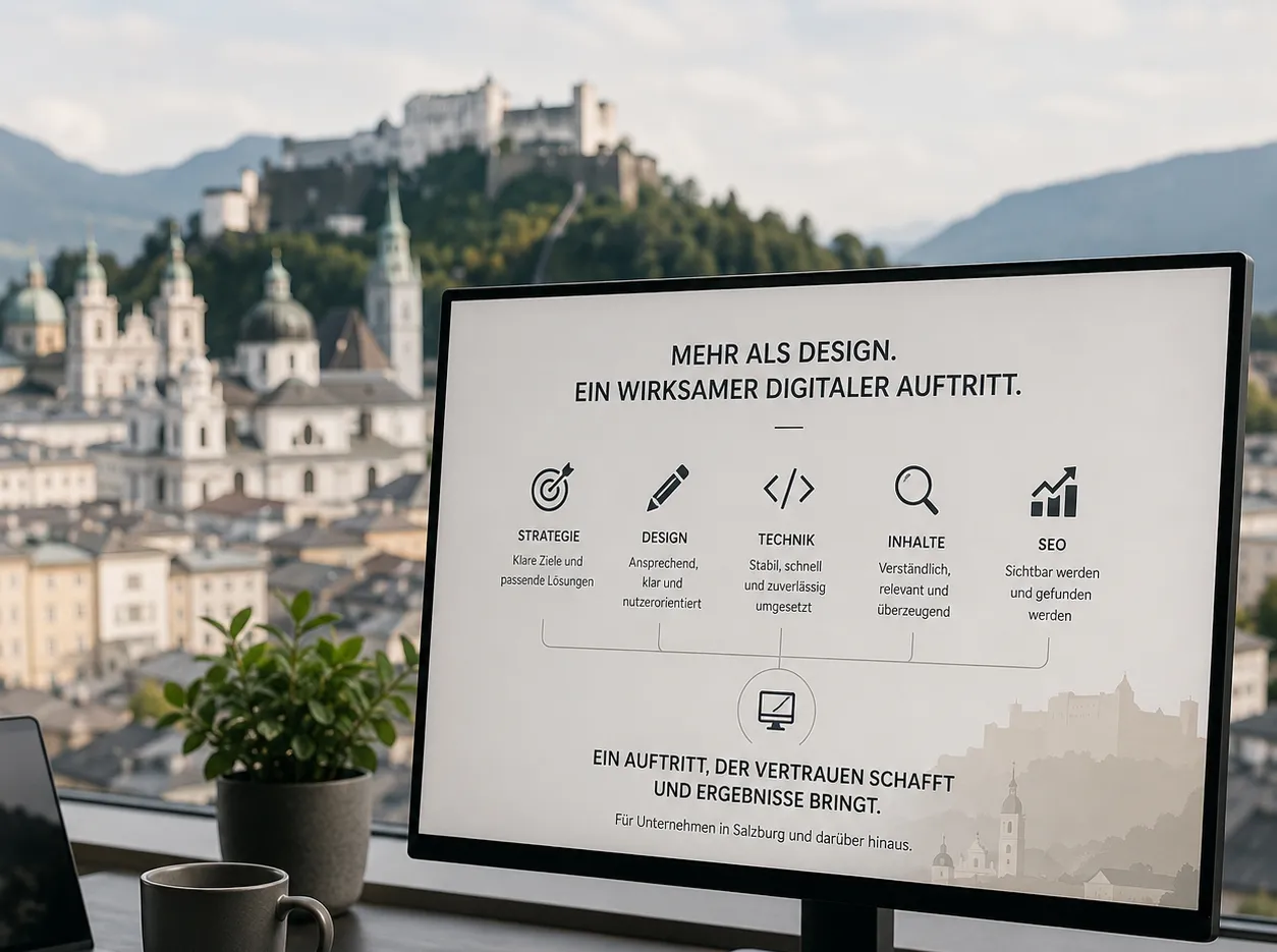 Webdesign in Salzburg als Zusammenspiel aus Strategie, Design, Technik, Inhalten und SEO